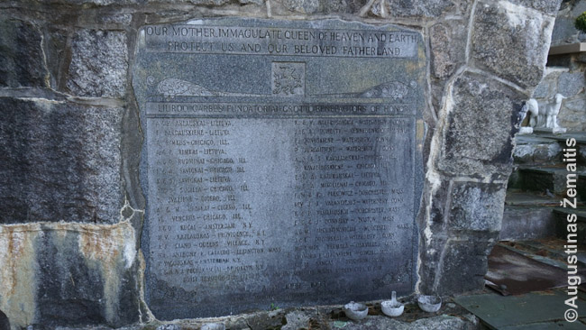 The plaque of the sponsors of the Kennebunk Lithuanian Lourdes