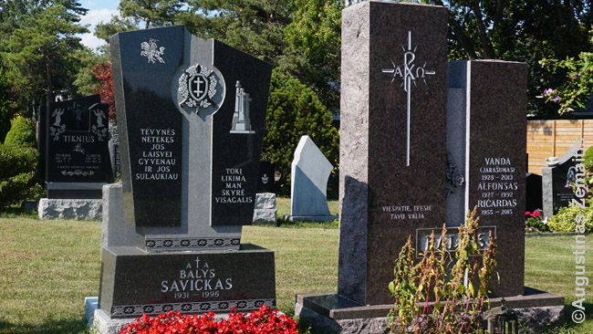 Ant daugelio kapų, kaip ir šio Balio Savicko kapo, puikuojasi lietuviški patriotiniai simboliai, užrašai. Užrašas ant kairiojo kapo „Tėvynės netekęs, jos laisve gyvenau ir jos sulaukiau“ yra nuoroda į tai, kad žmogus mirė 1996 m., jau atkūrus Lietuvos nepriklausomybę. Kitoje to paties paminklo pusėje esantis užrašas prideda „Tokį likimą man skyrė Visagalis.“ Ant jo iškalti Vytis (Lietuvos herbas), Vyčio kryžius ir Trijų kryžių paminklas – akivaizdus Vilniaus ir sovietinių represijų simbolis, kurį sovietai nugriovė, bet vėliau, nepriklausomybei tapus realia, lietuviai atstatė