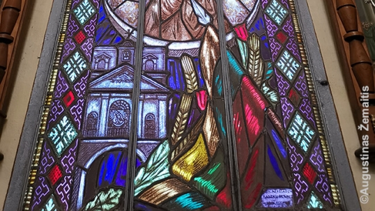 A fragment of a stained glass window in Montevideo Lithuanian church 