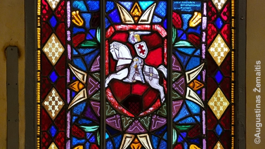A fragment of a stained glass window in Montevideo Lithuanian church 