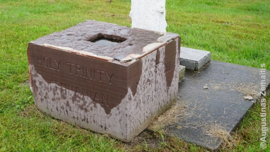 Cornerstone of the Holy Trinity church at the Old Holy Trinty Lithuanian cemetery of Wilkes-Barre