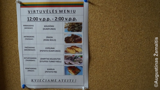 Menu of the Vilnius Manor Lithuanian senior apartments in Toronto, offering residents a taste of their old homeland