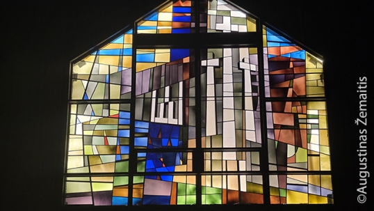 Stained glass window from Maizeville, PA, at the Lithuanian Youth Center of Chicago