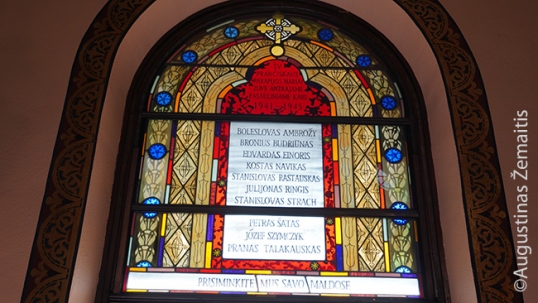 Stained-glass window commemorating parishioners who perished in the World War 2